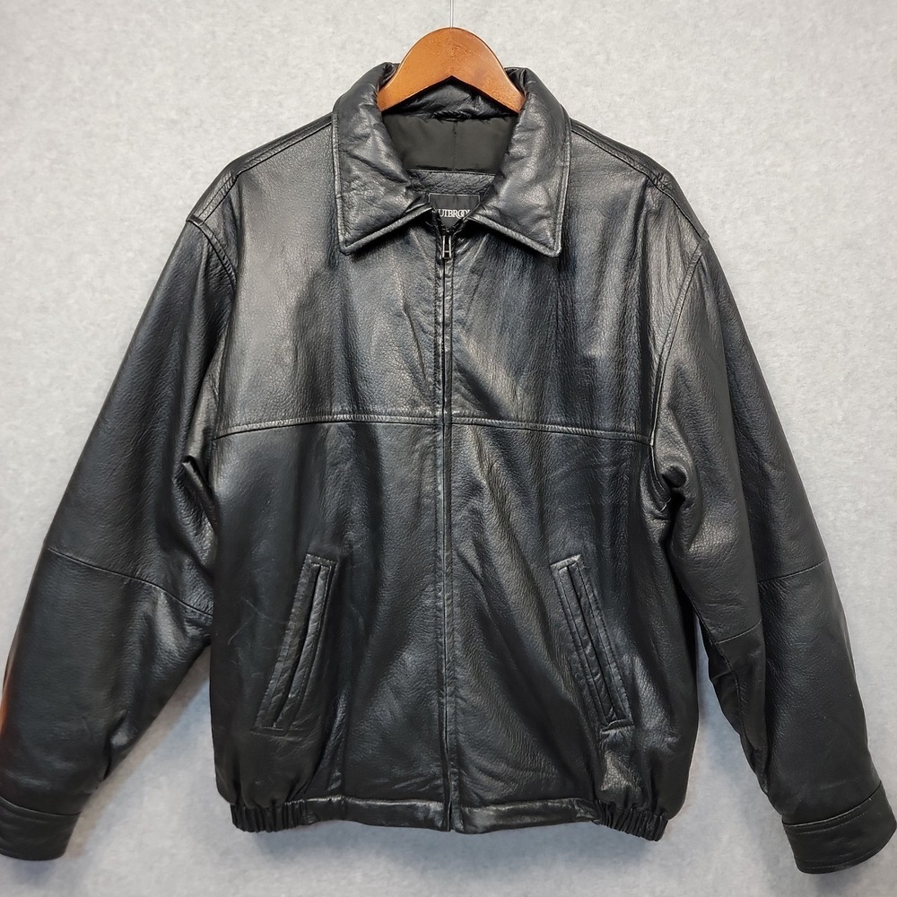 Vintage Outbrook Black Genuine Leather Bomber Jacket Men's Size Medium Unisex‎